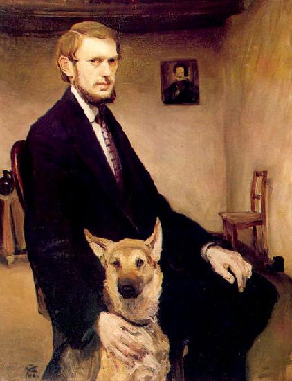 Miroslav Kraljevic Selfportrait with a dog France oil painting art
